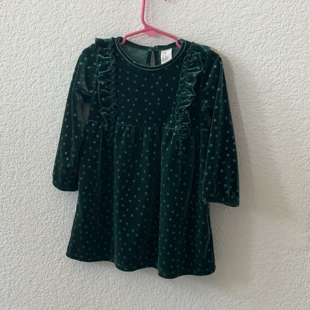 H&M Green Velvet Polka Dot Dress Size 2T